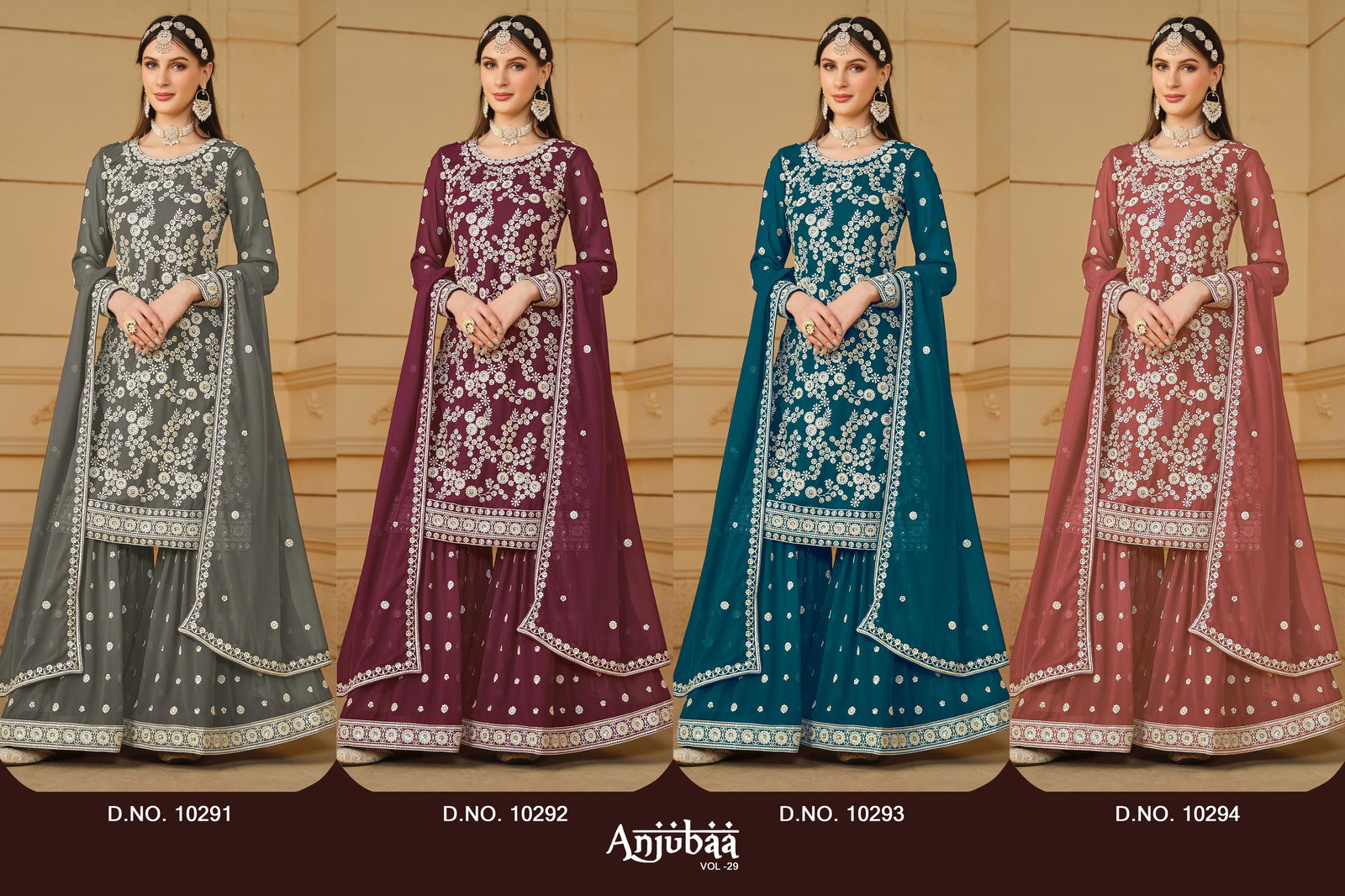 Anjubaa Vol 29 Faux Georgette Wedding Wear Sharara Suit Wholesale Price In Surat
